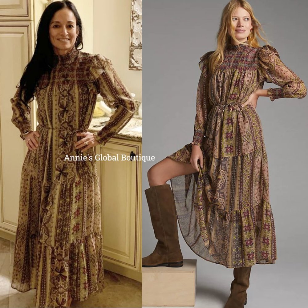 NWT ANTHROPOLOGIE Llani Smocked Tiered Midi Dress. Size M - Picture 3 of 16